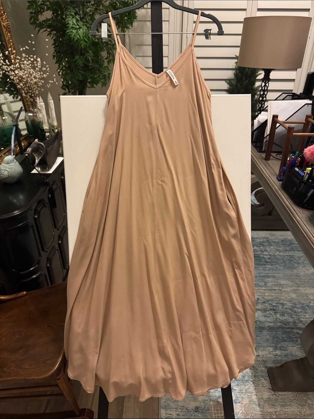Zenana Women’s Sleeveless V-Neck Slip Dress in Nude